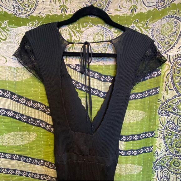 Zara Knit Italian Yarn Black Lace Open Back Maxi Dress Size Small - Picture 8 of 16